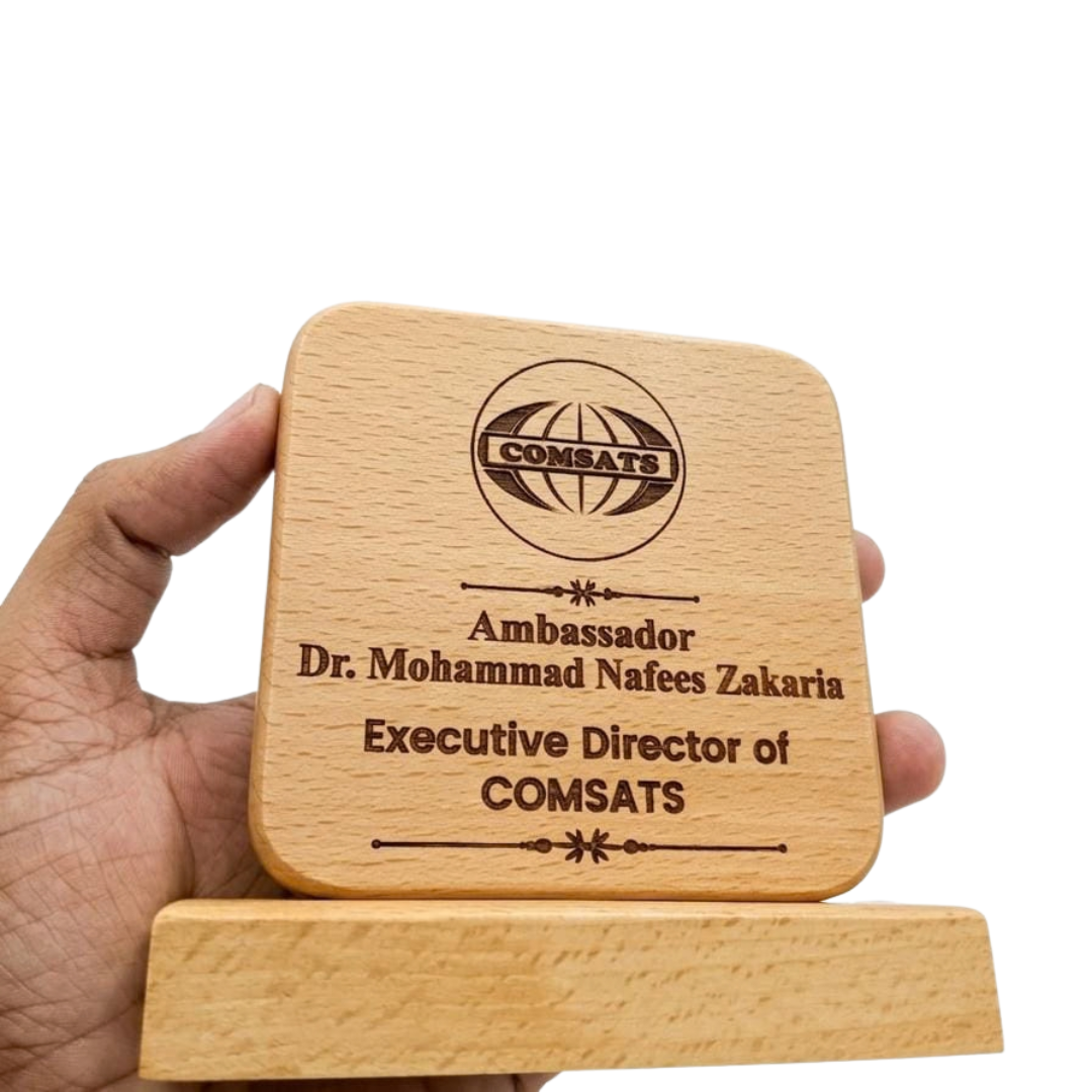 Wooden Desk Plaque – Custom Logo & Message