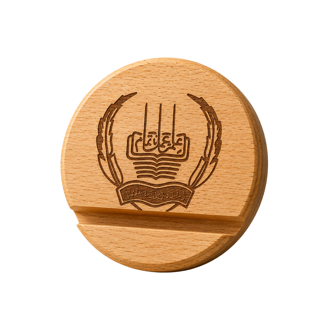 Personalized Wooden Mobile Stand – Custom Logo & Name