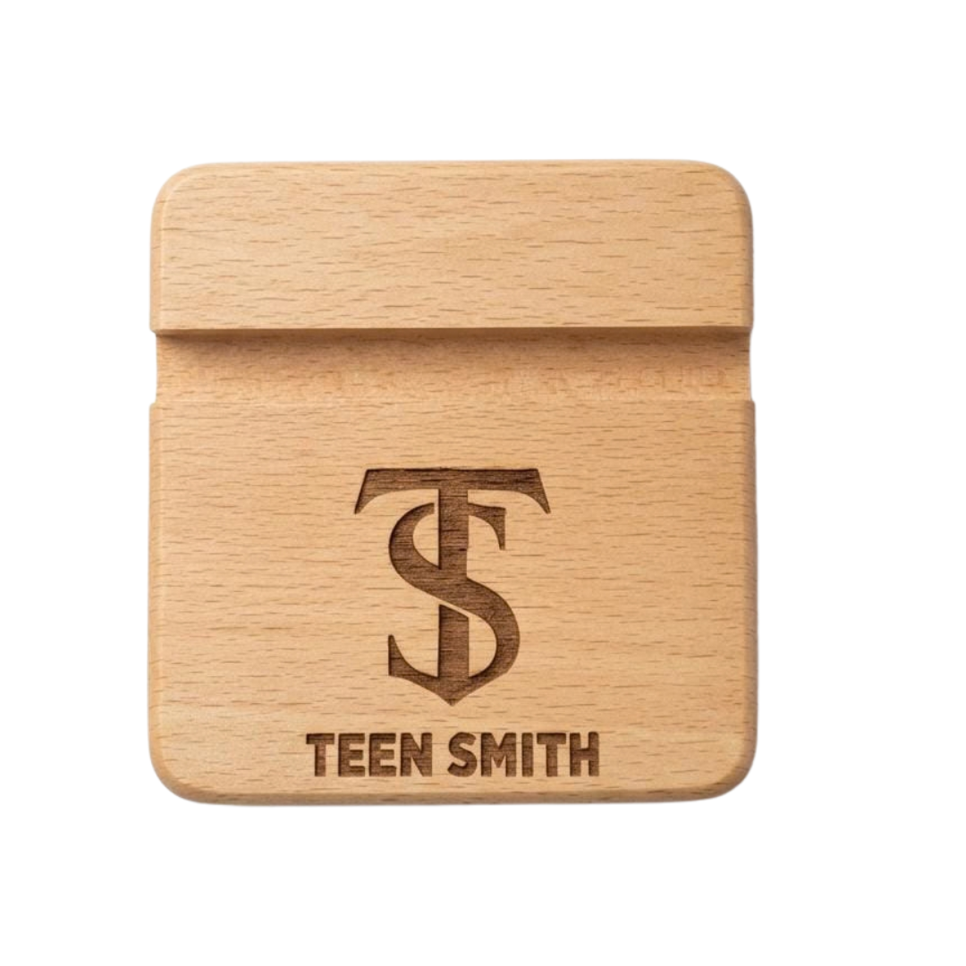 Personalized Wooden Mobile Stand – Custom Logo & Name