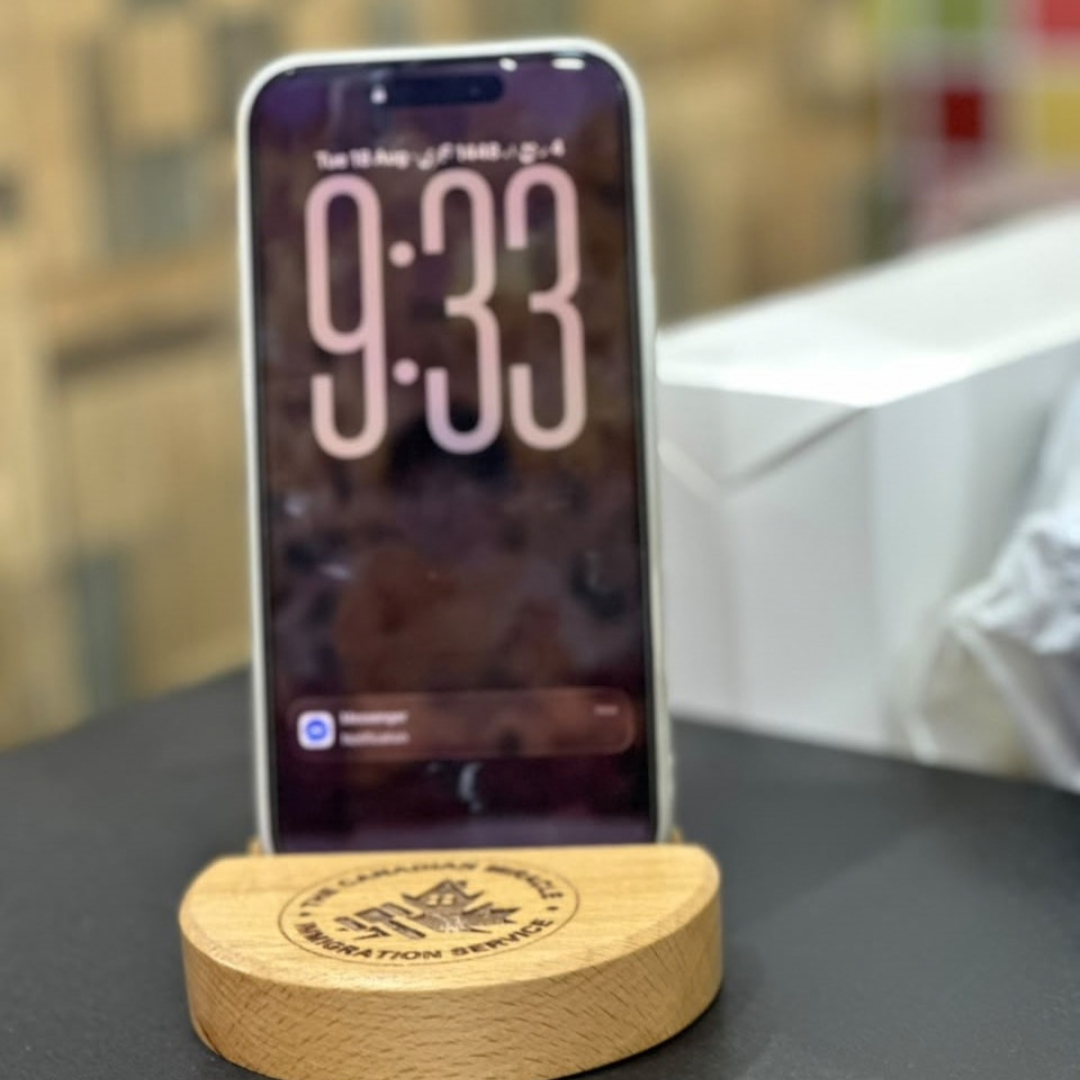 Personalized Wooden Mobile Stand – Custom Logo & Name