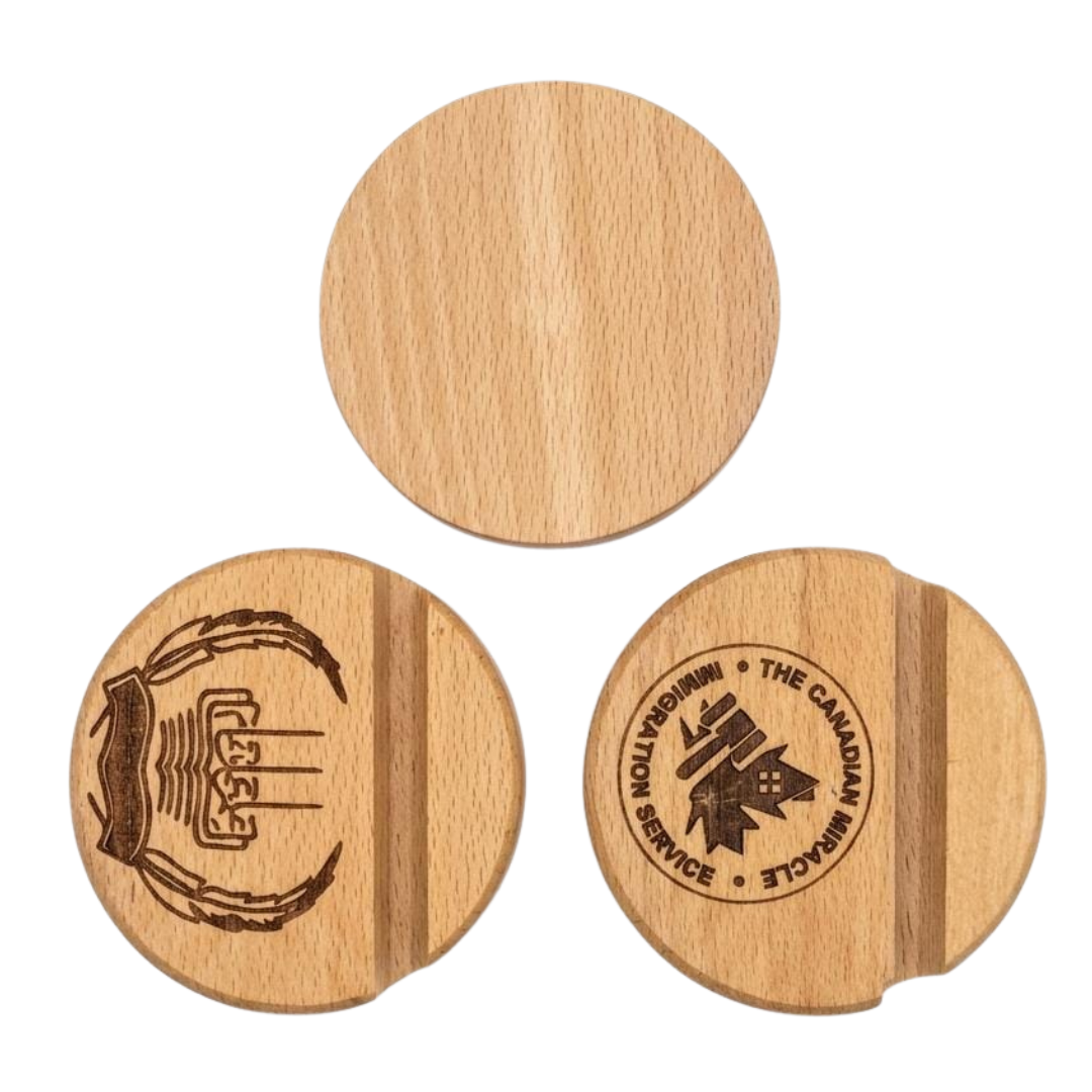 Personalized Wooden Mobile Stand – Custom Logo & Name